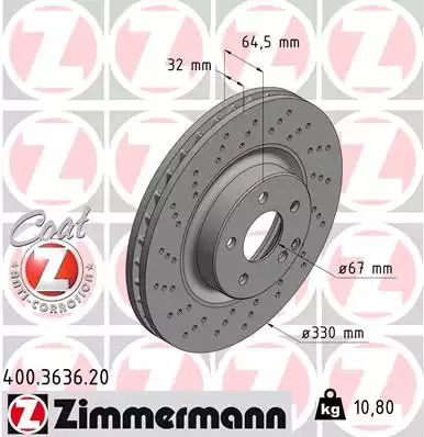 Диск тормозной MERCEDES-BENZ E-CLASS, ZIMMERMANN (400363620)