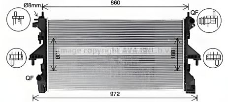 Радіатор охолодження двигуна FIAT DUCATO, PEUGEOT BOXER, AVA COOLING (CN2320) багатошаровий