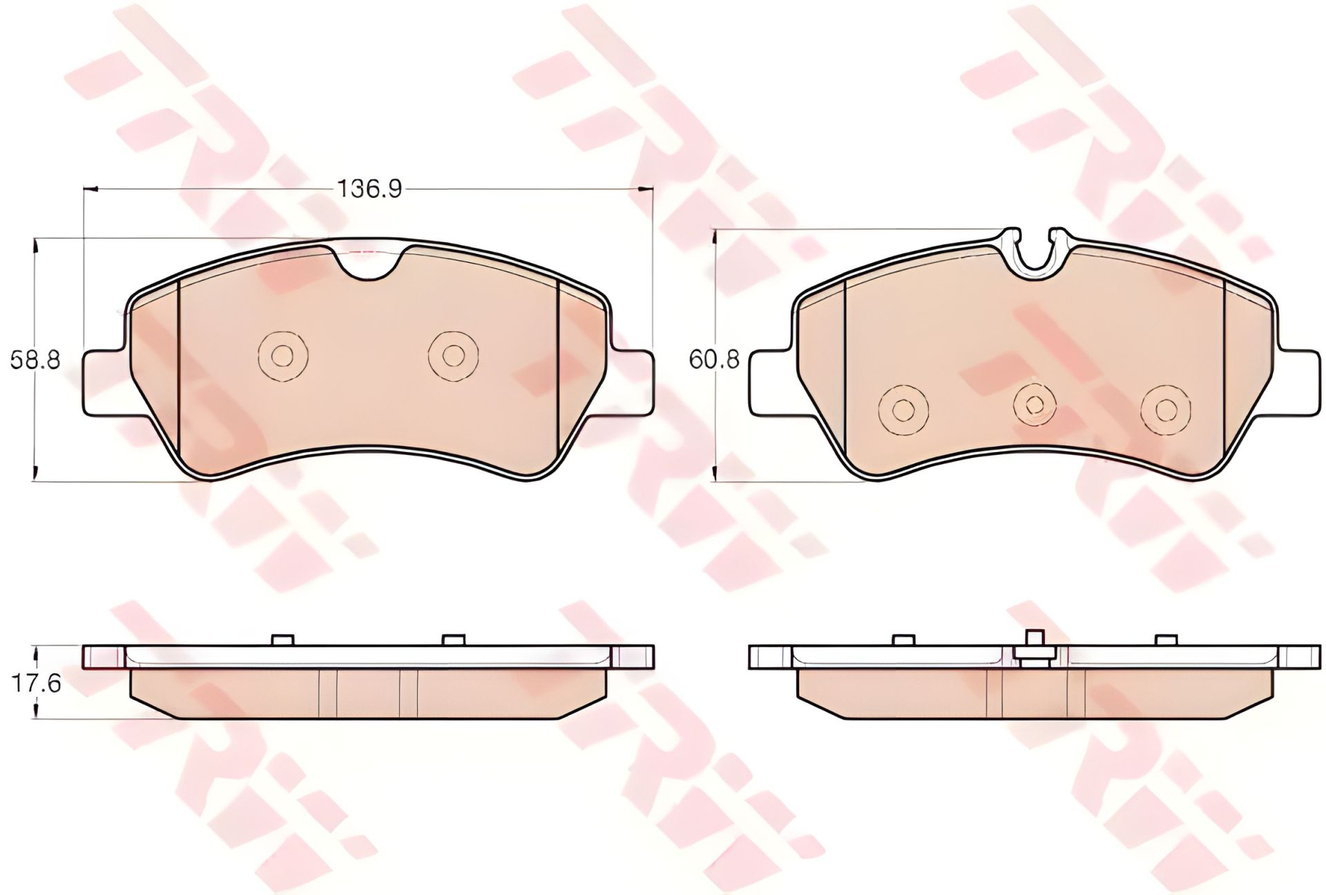 Комплект колодок тормозных дисковых для FORD TRANSIT, TRW (GDB1968) Комплект колодок тормозных дисковых для FORD TRANSIT, TRW (GDB1968)