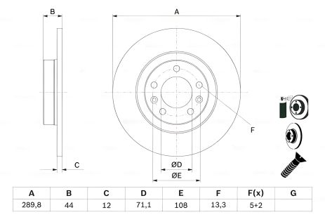 Тормозной диск PEUGEOT 508, BOSCH (0986479130)