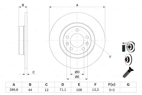 Тормозной диск PEUGEOT 508, BOSCH (0986479130)