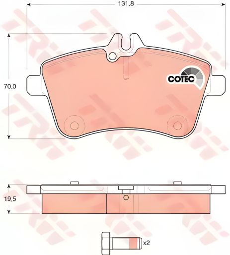 Комплект гальмівних колодок, передні дискові, для MERCEDES-BENZ B-CLASS, TRW (GDB1628) Комплект гальмівних колодок, передні дискові, для MERCEDES-BENZ B-CLASS, TRW (GDB1628)