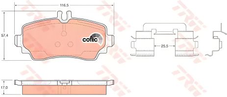 Комплект тормозных дисковых колодок MERCEDES-BENZ A-CLASS, TRW (GDB1293)