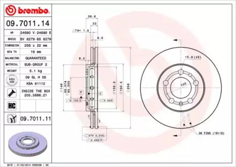 Диск тормозной VW GOLF IV, SEAT TOLEDO, BREMBO (09701111)