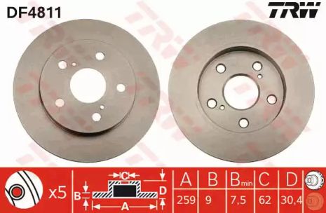 Brake Toyota Corolla, TRW (DF4811)