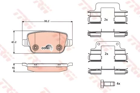 Комплект тормозных колодок дискового тормоза PROTON SUPRIMA, FORD AUSTRALIA, TRW (GDB1708)