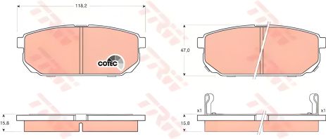 Комплект гальмівних колодок, дискове гальмо для KIA SORENTO, TRW (GDB3344)