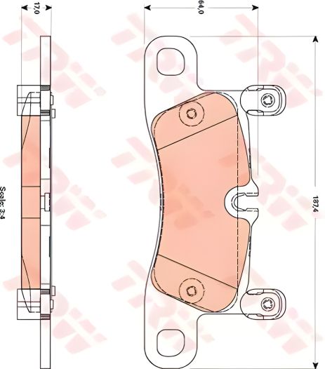Комплект гальмівних колодок, дискове гальмо PORSCHE CAYENNE, TRW (GDB1876), професійний
