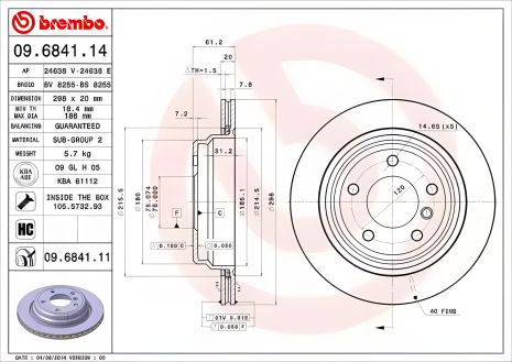 Тормозной диск BMW 5 от BREMBO (09684111)