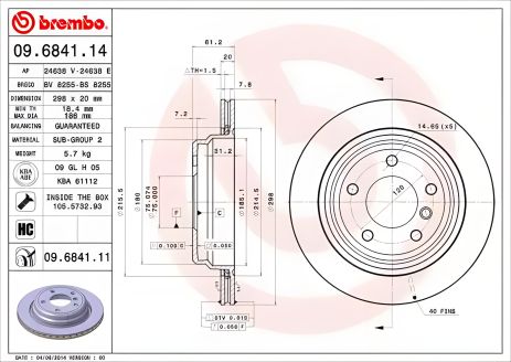 Тормозной диск BMW 5 от BREMBO (09684111)