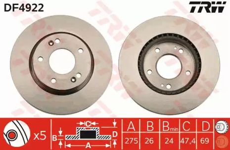 Диск тормозной HYUNDAI ELANTRA, TRW (DF4922)