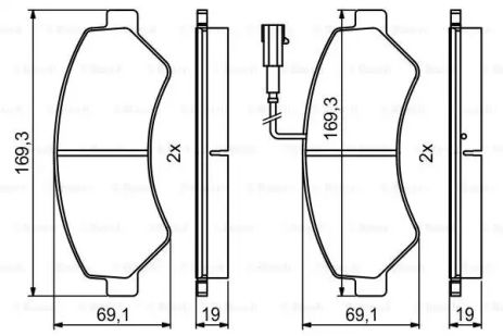 Комплект гальмівних колодок, дискове гальмо FIAT DUCATO, PEUGEOT BOXER, BOSCH (0986494799)