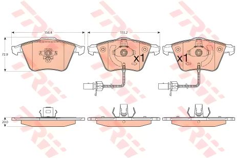 Тормозной комплект колодок, дисковый тормоз AUDI A6, TRW (GDB1554)