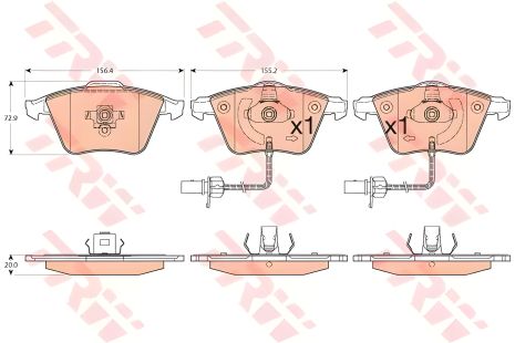 Комплект колодок гальмівних, дискове гальмо AUDI A6, TRW (GDB1554)