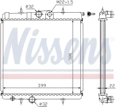 Охолодження двигуна радіатор PEUGEOT 206, NISSENS (63708A)
