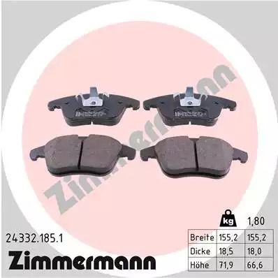 Комплект гальмівних колодок, дискове гальмо PEUGEOT 508, CITROËN C5, ZIMMERMANN (243321851)