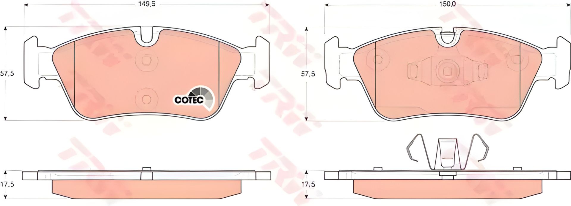 Комплект дисковых тормозных колодок BMW 1, TRW (GDB1625) Комплект дисковых тормозных колодок BMW 1, TRW (GDB1625)