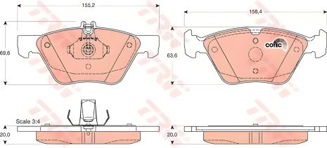 Комплект дисковых колодок CHRYSLER CROSSFIRE, MERCEDES-BENZ CLK, TRW (GDB1215)