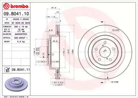 Диск тормозной SUBARU OUTBACK, BREMBO (09B04110)