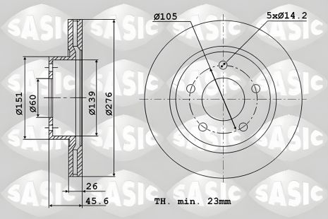 Диск тормозной OPEL ASTRA, CHEVROLET CRUZE, Sasic (6106204)