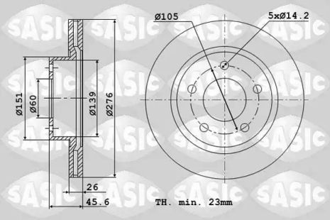 Диск тормозной OPEL ASTRA, CHEVROLET CRUZE, Sasic (6106204)