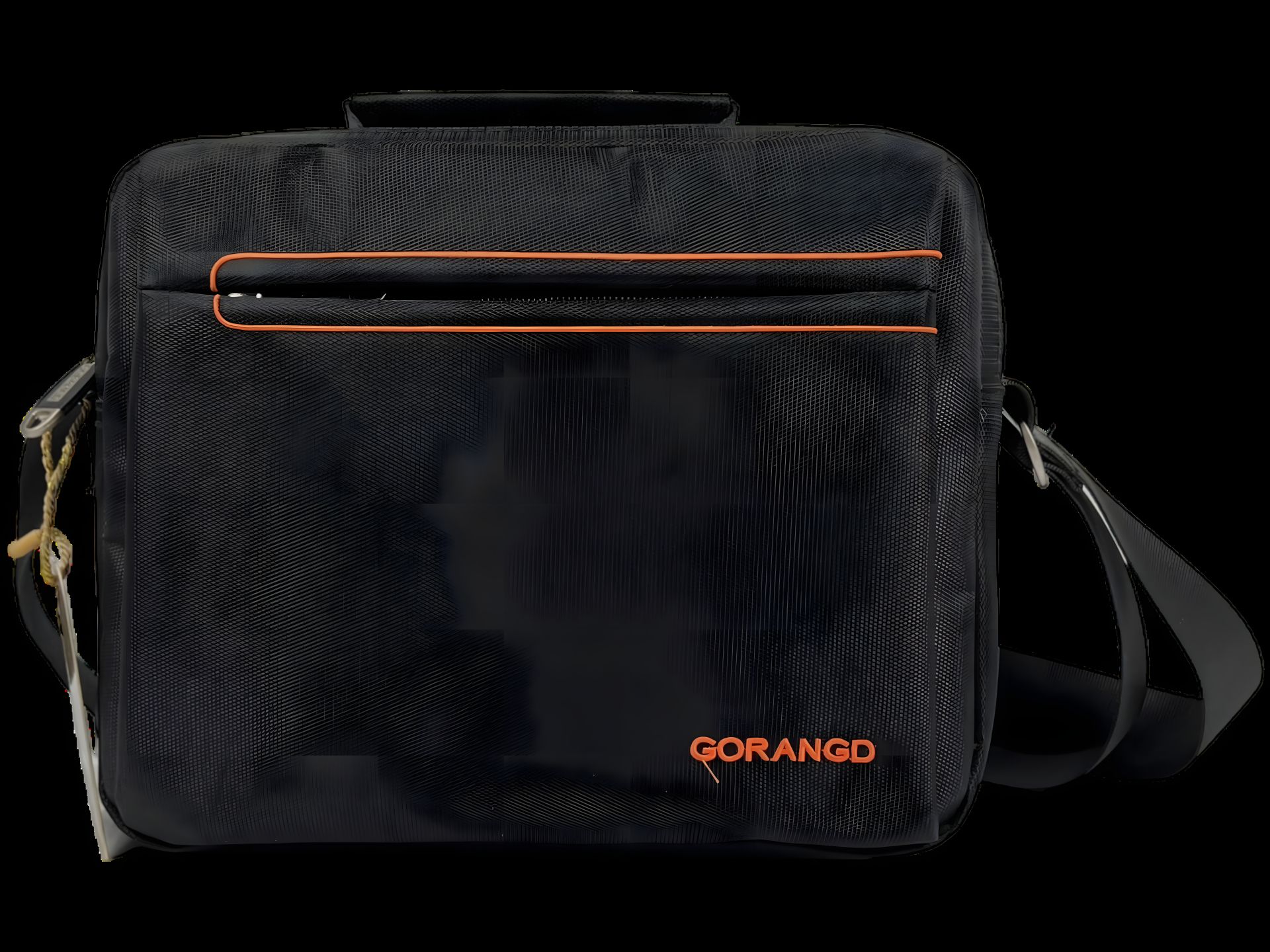 Черная сумка через плечо на три отделения, крепкий текстиль, 5 л с оранжевыми вставками Черная сумка через плечо на три отделения, крепкий текстиль, 5 л с оранжевыми вставками