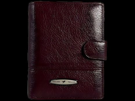 Шкіряний чоловічий гаманець кольору крімсон з застібкою на кнопці