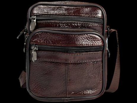 Кожаная сумка через плечо, пять отделений, коричневая