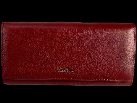 Шкіряний червоний стильний гаманець з кнопковою застібкою, 9 відділень для купюр