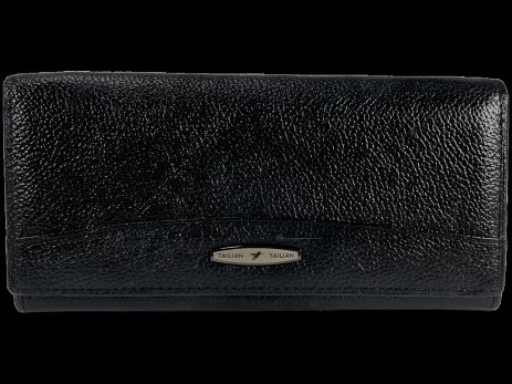 Чорний гаманець з натуральної шкіри Tailian з кнопковою застібкою