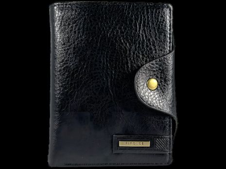 Чёрный мужской кошелек с монетницей на кнопочной застежке