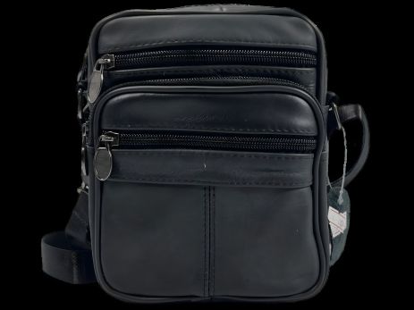 Сумка через плече на п'ять відділень з натуральної шкіри, чорна