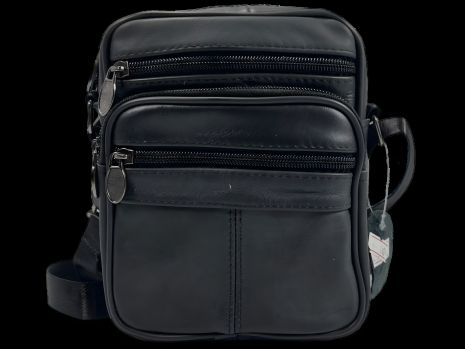 Сумка через плече на п'ять відділень з натуральної шкіри, чорна