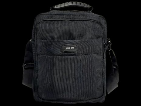 Мужская сумка через плечо на три отделения, черная с ручкой для переноски