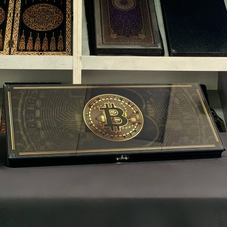 Нарди зі скла Біткоїн 61×27×5см довгі нарди