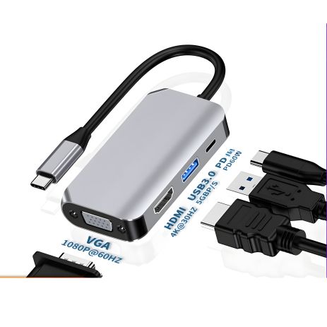Адаптер-переходник Haowei HW-6004 4in1 Type-C to HDTV/VGA/Type-C PD 60W/USB 3.0