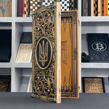 Деревянные нарды ручной работы "Трезубец" 68×32см, длинные и короткие игры Деревянные нарды ручной работы "Трезубец" 68×32см, длинные и короткие игры