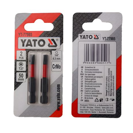 Отверточная насадка TORX T27 x 50 мм, HEX 1/4”, Yato YT-77985 (2 шт.)