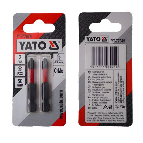 Викрутка насадка PZ2 х 50 мм Yato, хром-молібден (2 шт, YT-77974)
