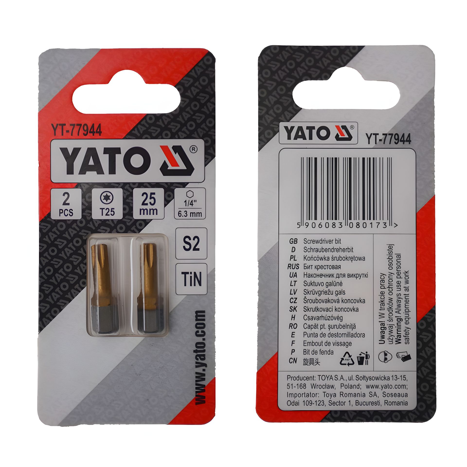 Викрутка насадка TORX T25 х 25 мм. HEX 1/4", покрита титаном, 2 шт. Yato YT-77944 Викрутка насадка TORX T25 х 25 мм. HEX 1/4", покрита титаном, 2 шт. Yato YT-77944