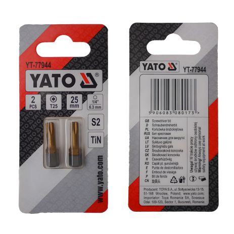 Викрутка насадка TORX T25 х 25 мм. HEX 1/4", покрита титаном, 2 шт. Yato YT-77944 Викрутка насадка TORX T25 х 25 мм. HEX 1/4", покрита титаном, 2 шт. Yato YT-77944