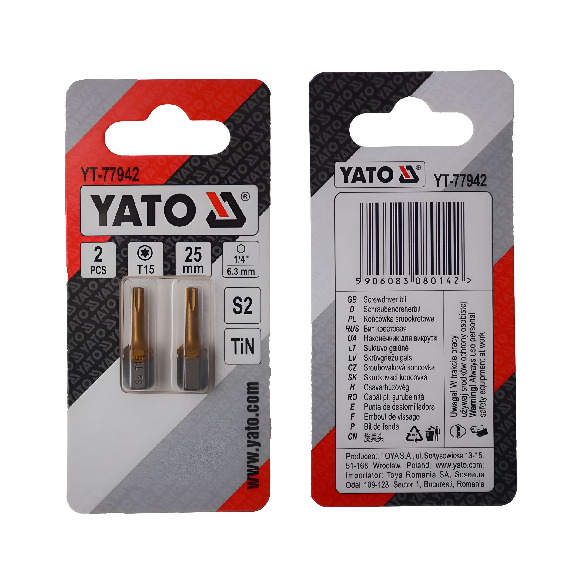 Отверточная насадка "TORX" T15 х 25 мм, шпиндель 6-гран-1/4", титановое покрытие, 2 шт. Yato YT-77942 Отверточная насадка "TORX" T15 х 25 мм, шпиндель 6-гран-1/4", титановое покрытие, 2 шт. Yato YT-77942