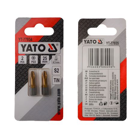 Викруткова насадка PZ2 х 25 мм. HEX 1/4", титан покриття, 2 шт. Yato YT-77934