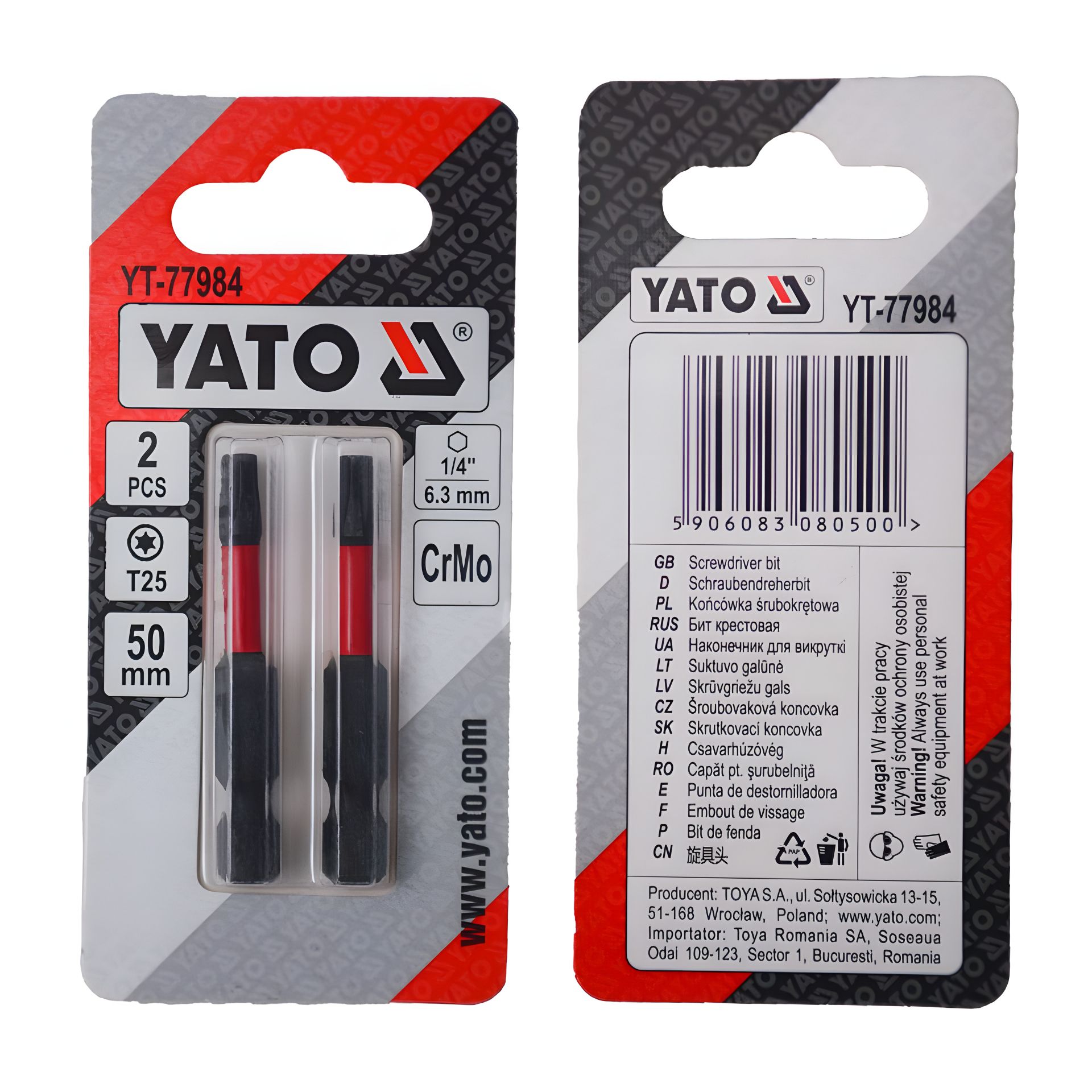 Отверточная насадка TORX T25 х 50 мм. HEX 1/4”, хром-молибден, 2 шт. Yato YT-77984 Отверточная насадка TORX T25 х 50 мм. HEX 1/4”, хром-молибден, 2 шт. Yato YT-77984