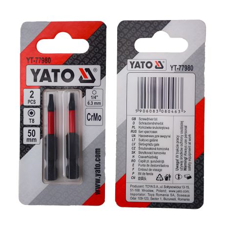 Викрутка насадкова TORX T8 х 50 мм, HEX 1/4", хром-молібден, 2 шт., Yato YT-77980 Викрутка насадкова TORX T8 х 50 мм, HEX 1/4", хром-молібден, 2 шт., Yato YT-77980