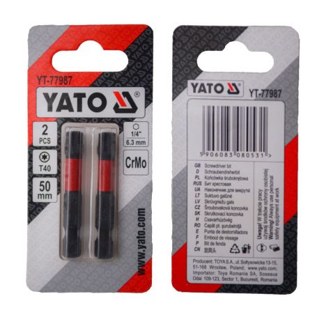 Викрутка насадка TORX T40 х 50 мм. HEX 1/4", хром-молібден, 2 шт. Yato YT-77987 Викрутка насадка TORX T40 х 50 мм. HEX 1/4", хром-молібден, 2 шт. Yato YT-77987