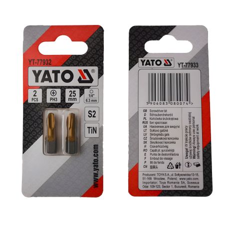 Викрутка-насадка PH3 х 25 мм., HEX 1/4", титанова, 2 шт. Yato YT-77932