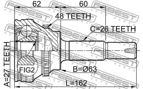 ШРУС LEXUS RX, TOYOTA COROLLA, RAV 4 Mk II 2.0 4WD 00-05,27x63.3x26, FEBEST (0110072A48)