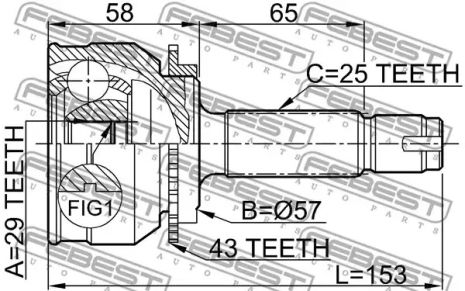 ШРУС MITSUBISHI LANCER 00-, 29x57x25, FEBEST (0410038A43)