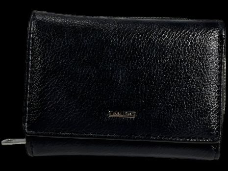 Компактный кожаный кошелек, черный, на молнии